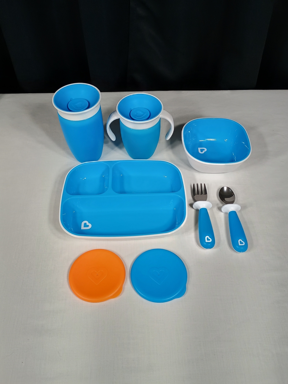 Munchkin Bundle, Toddler Miracle 360 Cups, Plate, Bowl, Utensils & Lids- Blue